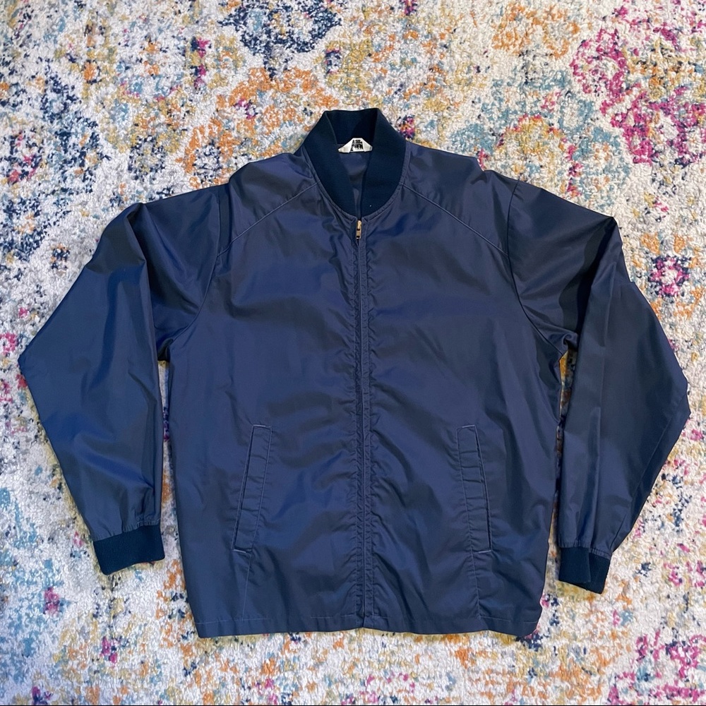 Vintage Blue KMart Waterproof Nylon Zip Jacket Size MEDIUM Tailored In Japan